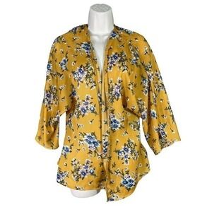 Yellow‎ Floral Cardigan Women's M Available by Angela Fashion Open Front Blouse